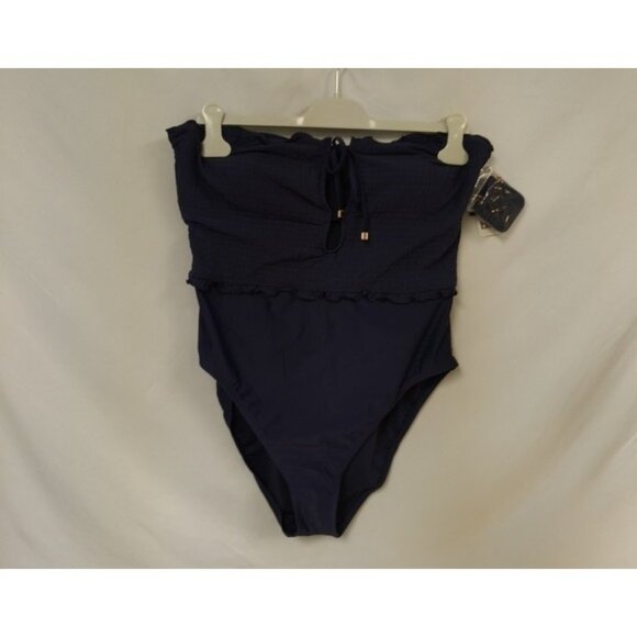 New Women's Wave Solids Tie-Front Bandeau One-Piece Swimsuit Smocked Gold Sz XL - Picture 7 of 8